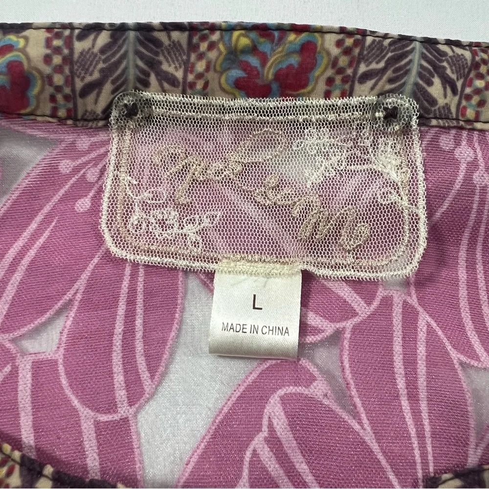 Nick & Mo Sheer Pink Floral Cover Up Tie Waist Boho Beach Large - Picture 7 of 10